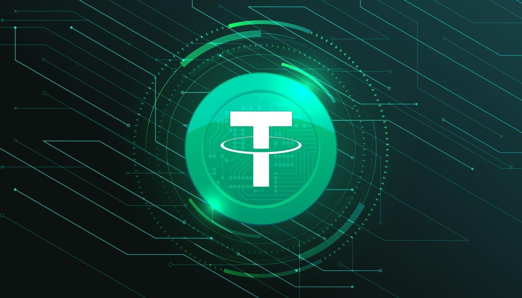 Tether coin with crypto currency themed banner vector