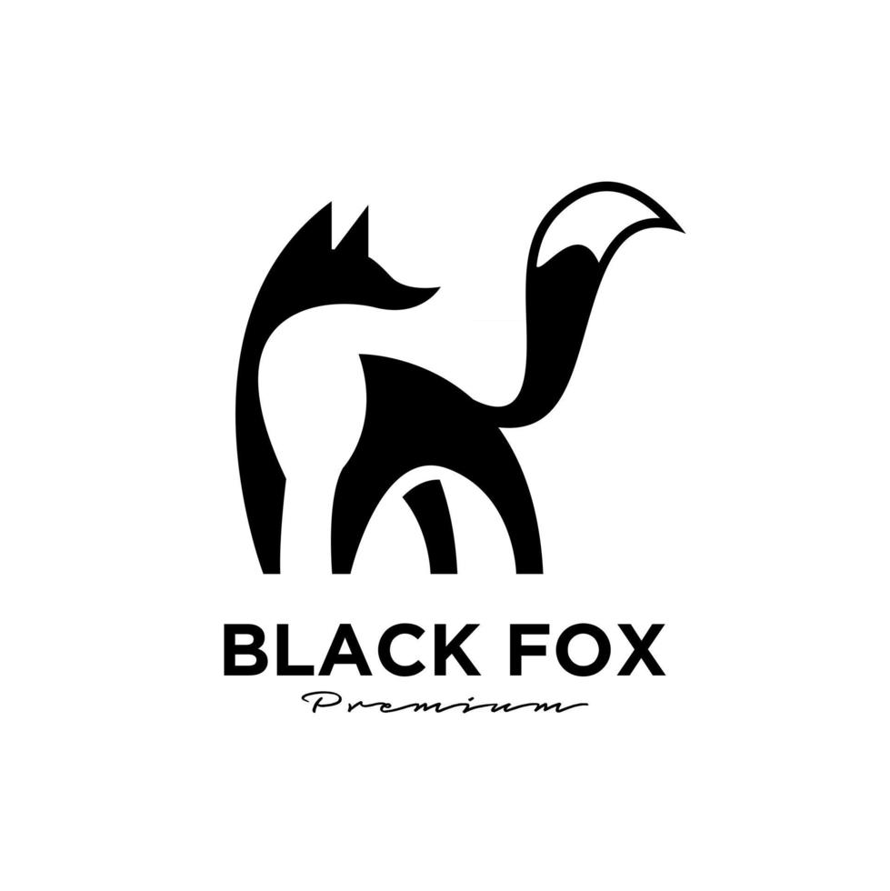 Logo design of black fox silhouette animal mascot logo template vector illustration