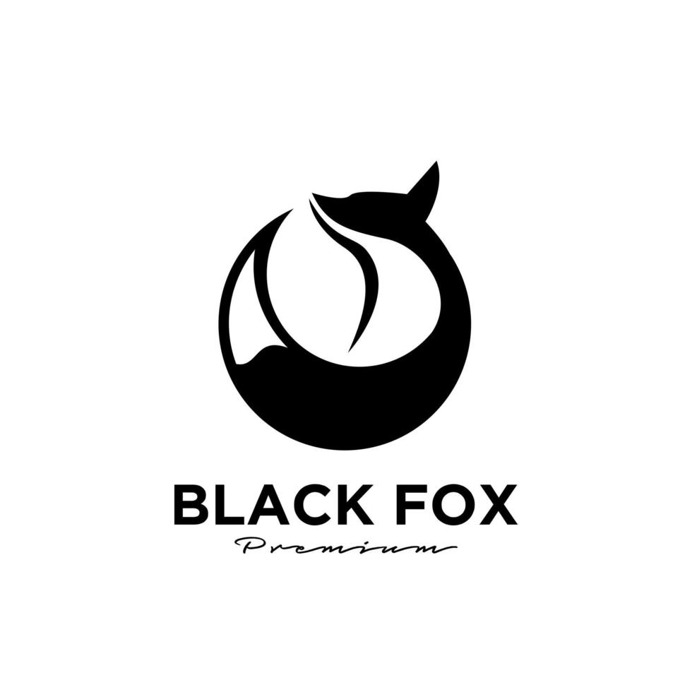 Logo design of black fox silhouette animal mascot logo template vector illustration