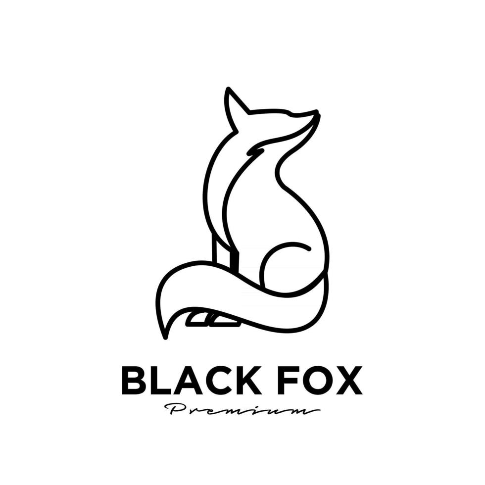 Logo design of black fox silhouette animal mascot line logo template vector illustration