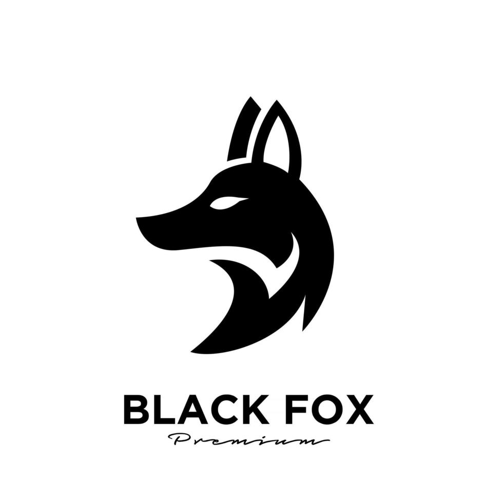 Logo design of abstract black fox silhouette on circle animal mascot logo template vector illustration