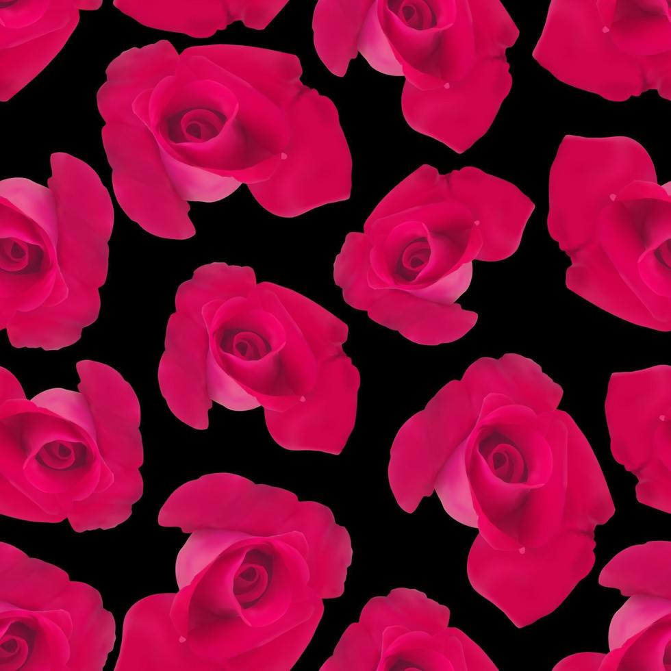 Vector red roses realistic seamless background on a black background prints for clothes