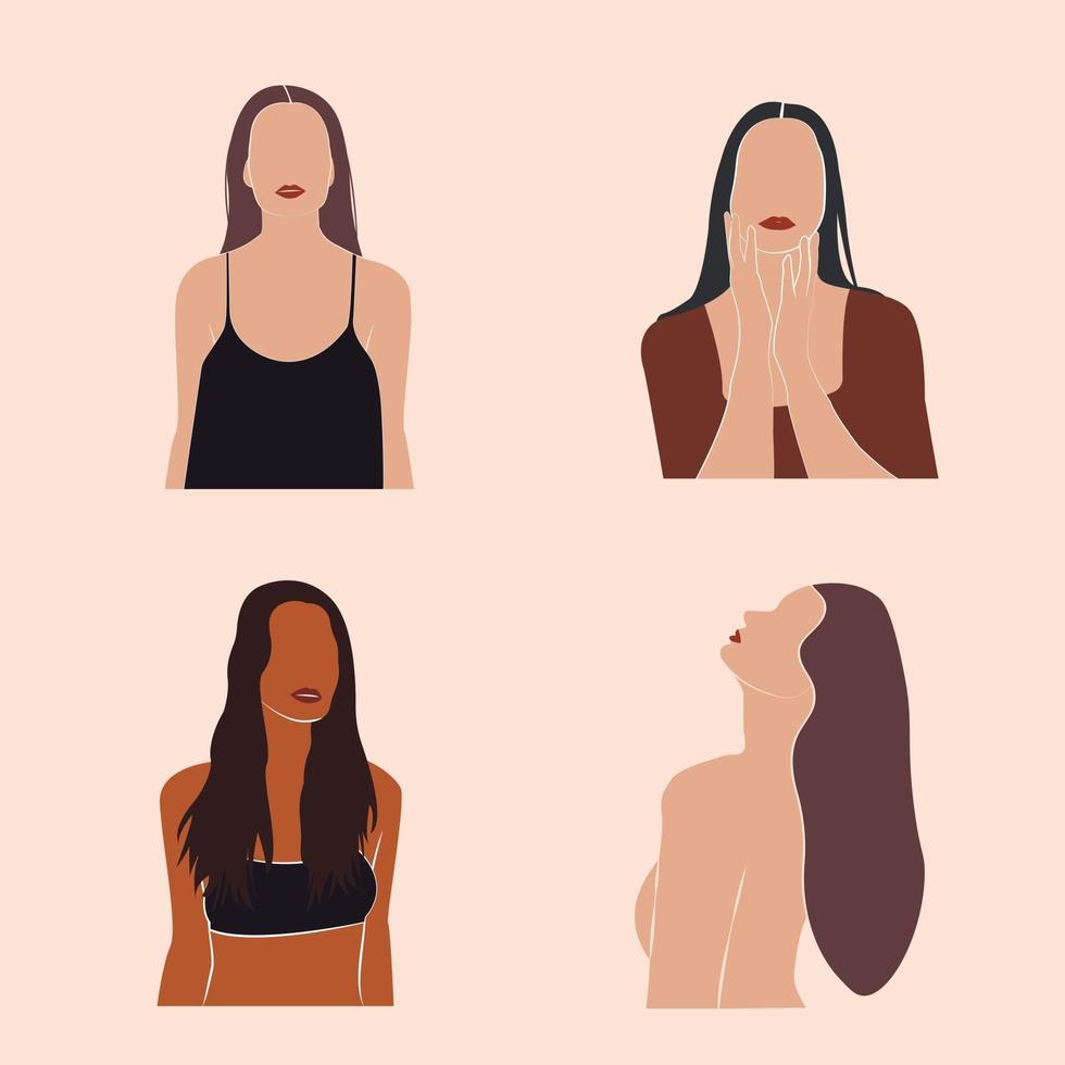 Abstract minimal portrait of girls. Woman portraits vector