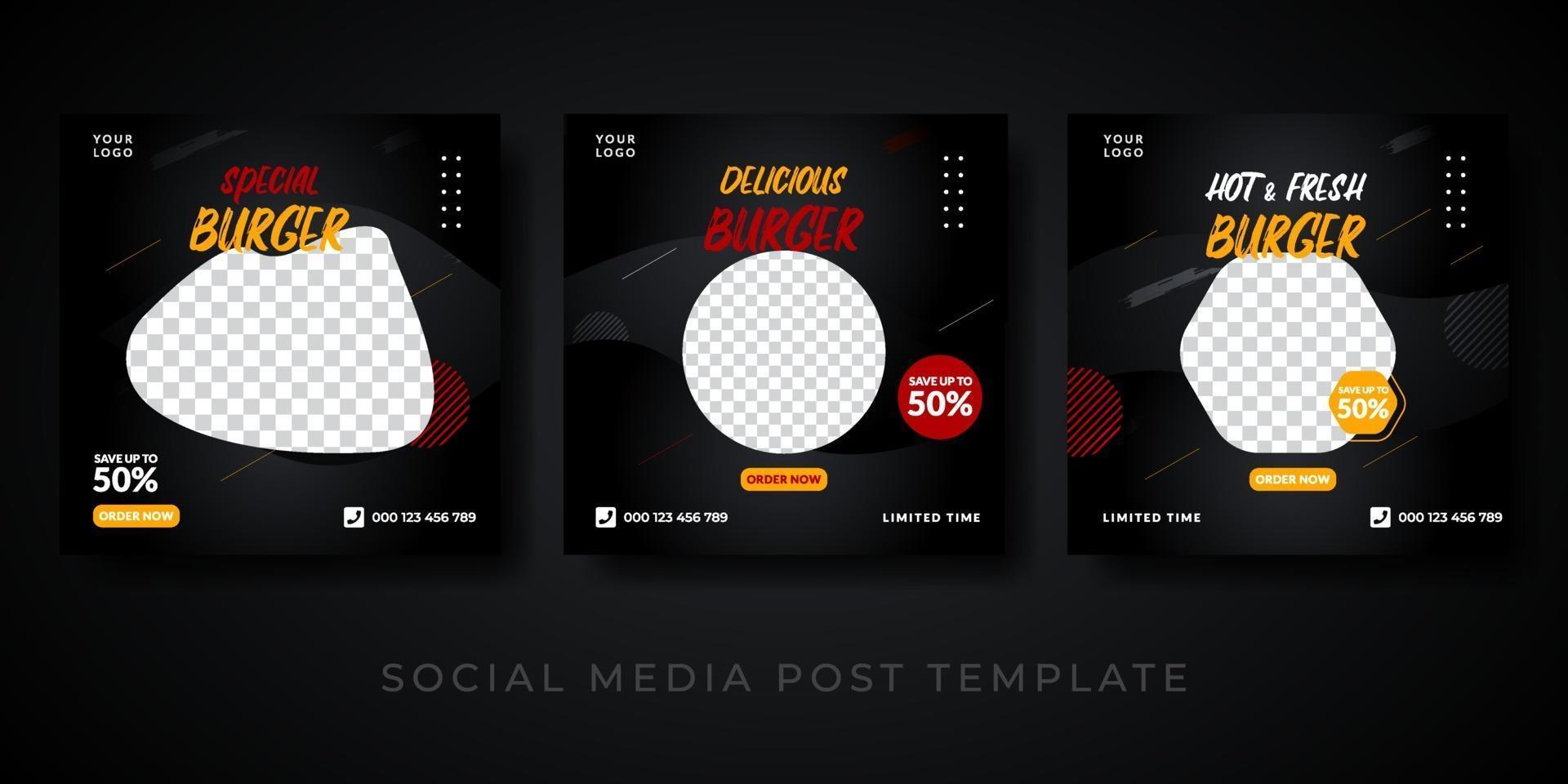 Burger square banner for social media vector