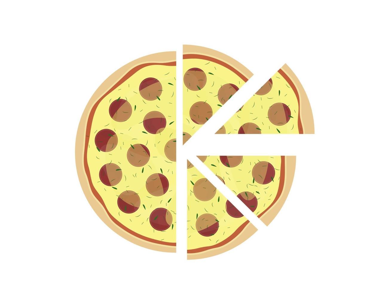Pepperoni pizza isolated on white background Pizza slice top view Vector illustration
