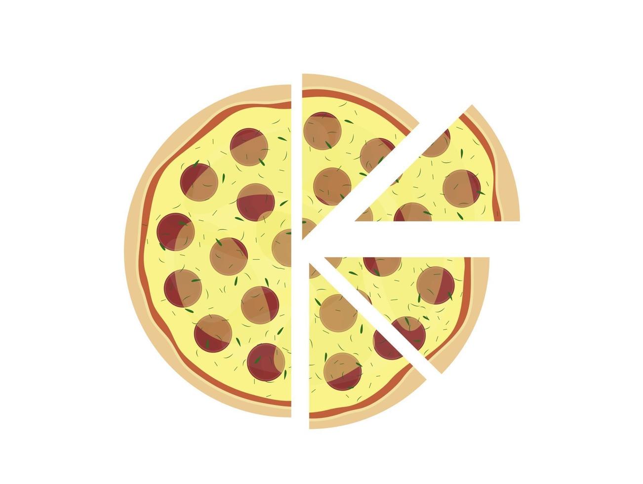 Pizza de pepperoni aislado sobre fondo blanco rebanada de pizza vista superior ilustración vectorial vector