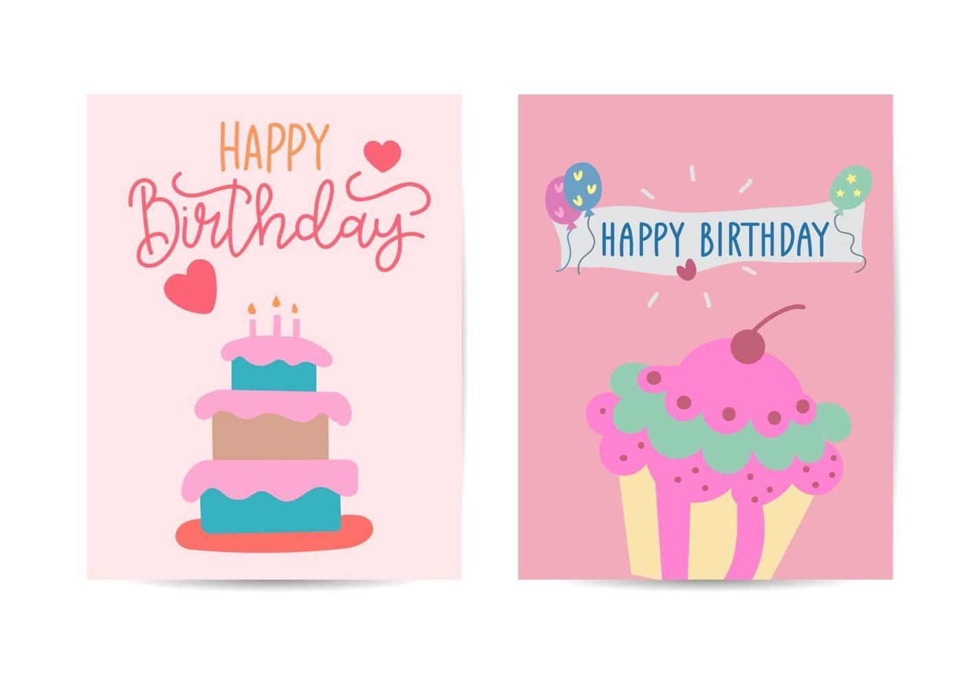 Birthday cards set with cake illustration vector