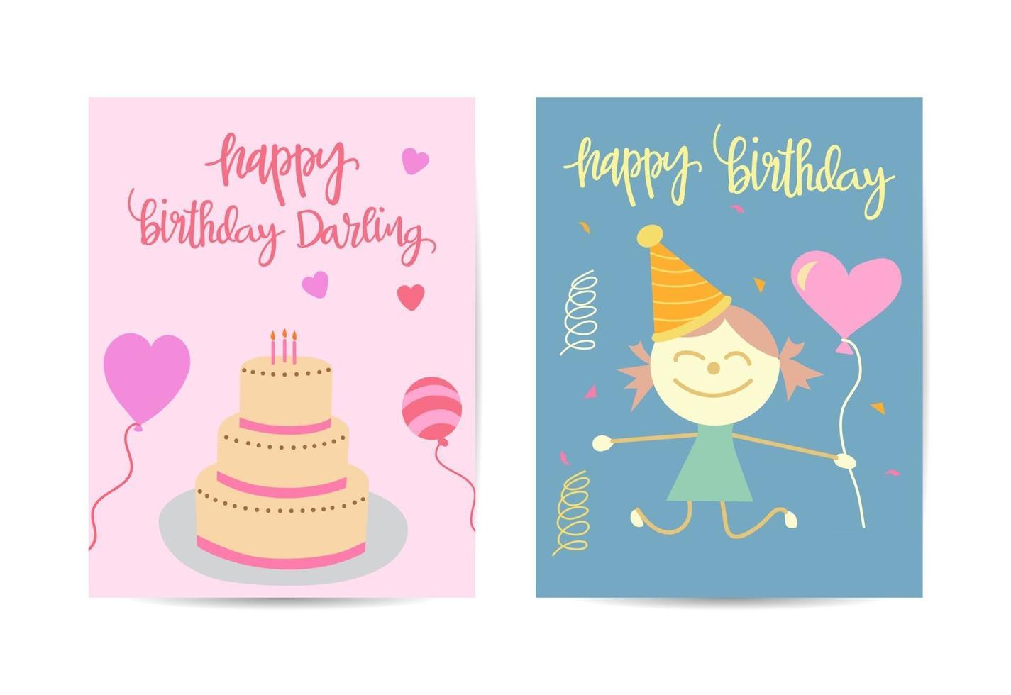 Conjunto de plantillas de folleto de fiesta de cumpleaños. concepto de invitación de celebración de aniversario con ilustraciones planas. vector