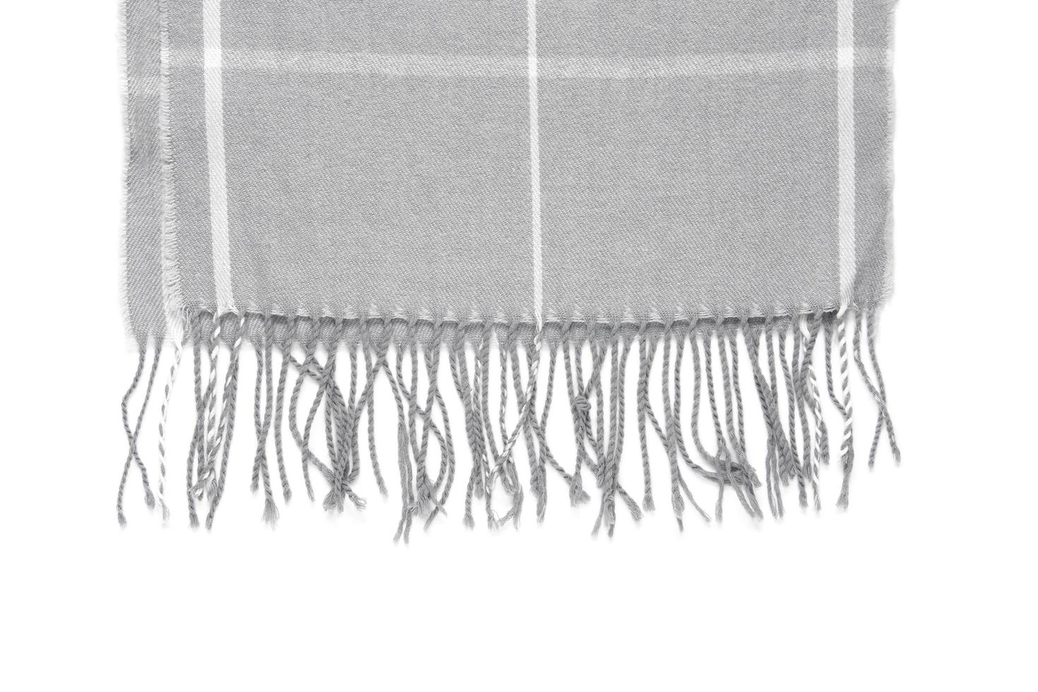 A piece of gray checked fabric isolated on a white background with an area for text photo