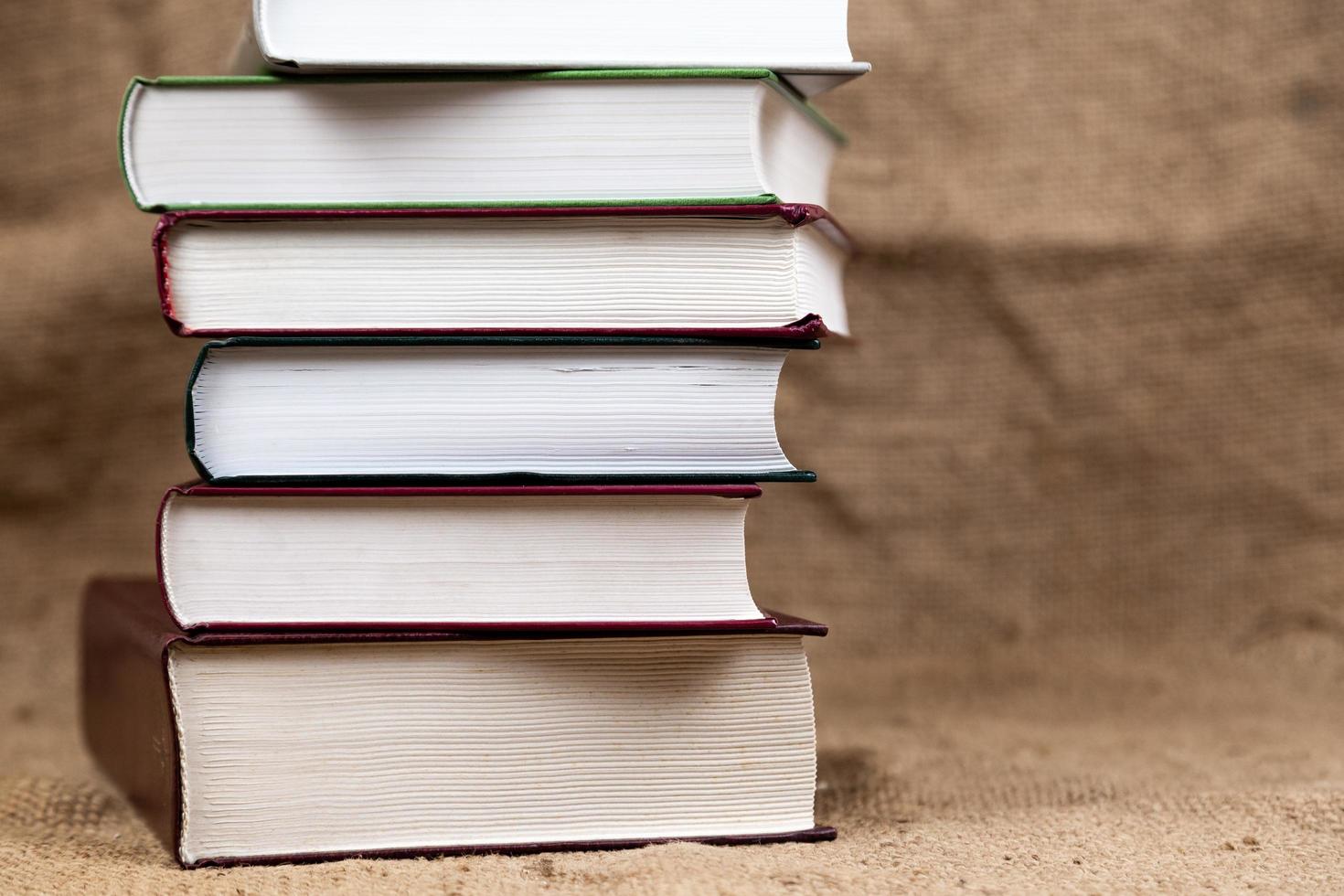 A stack of bound old books photo