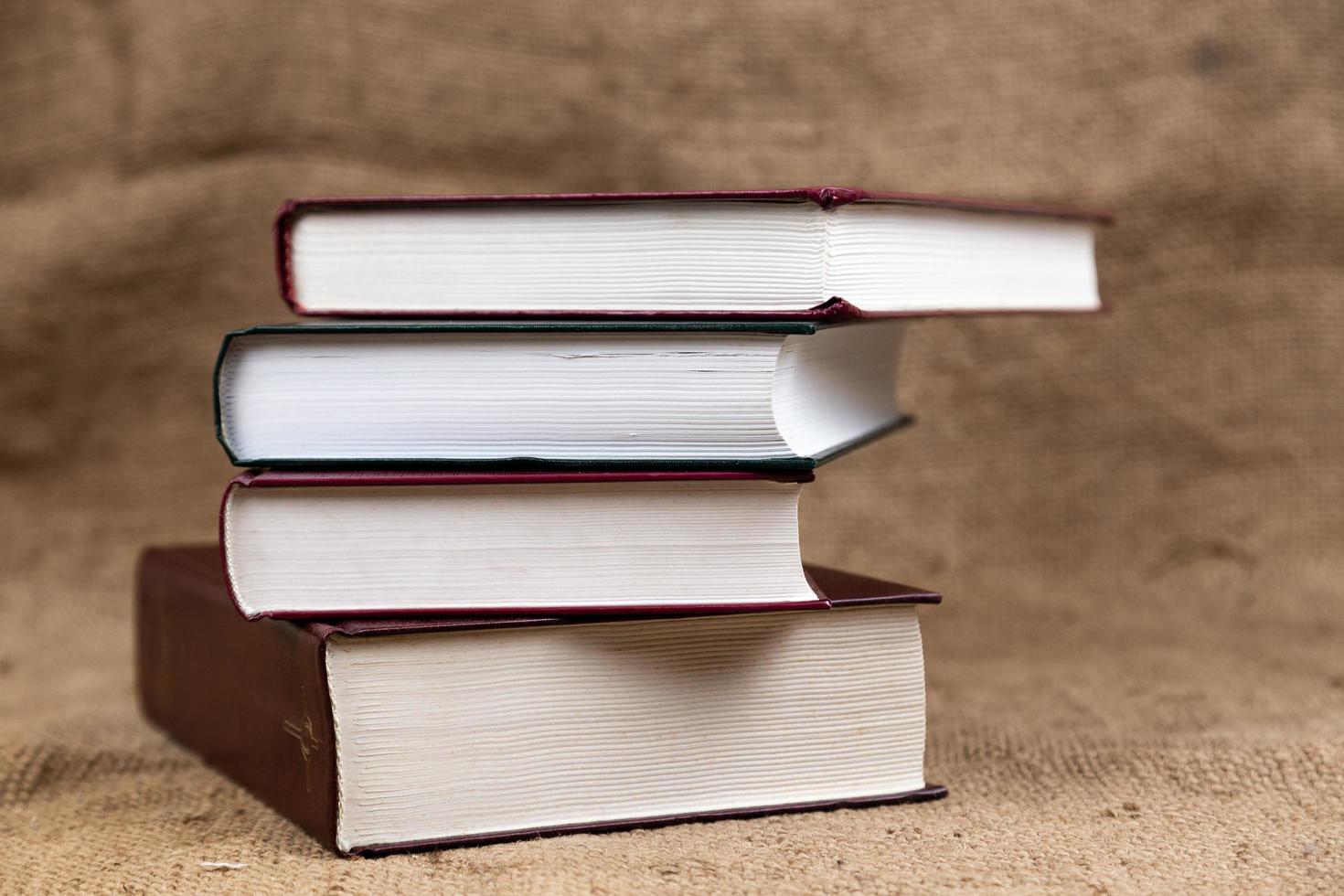 A stack of bound old books photo