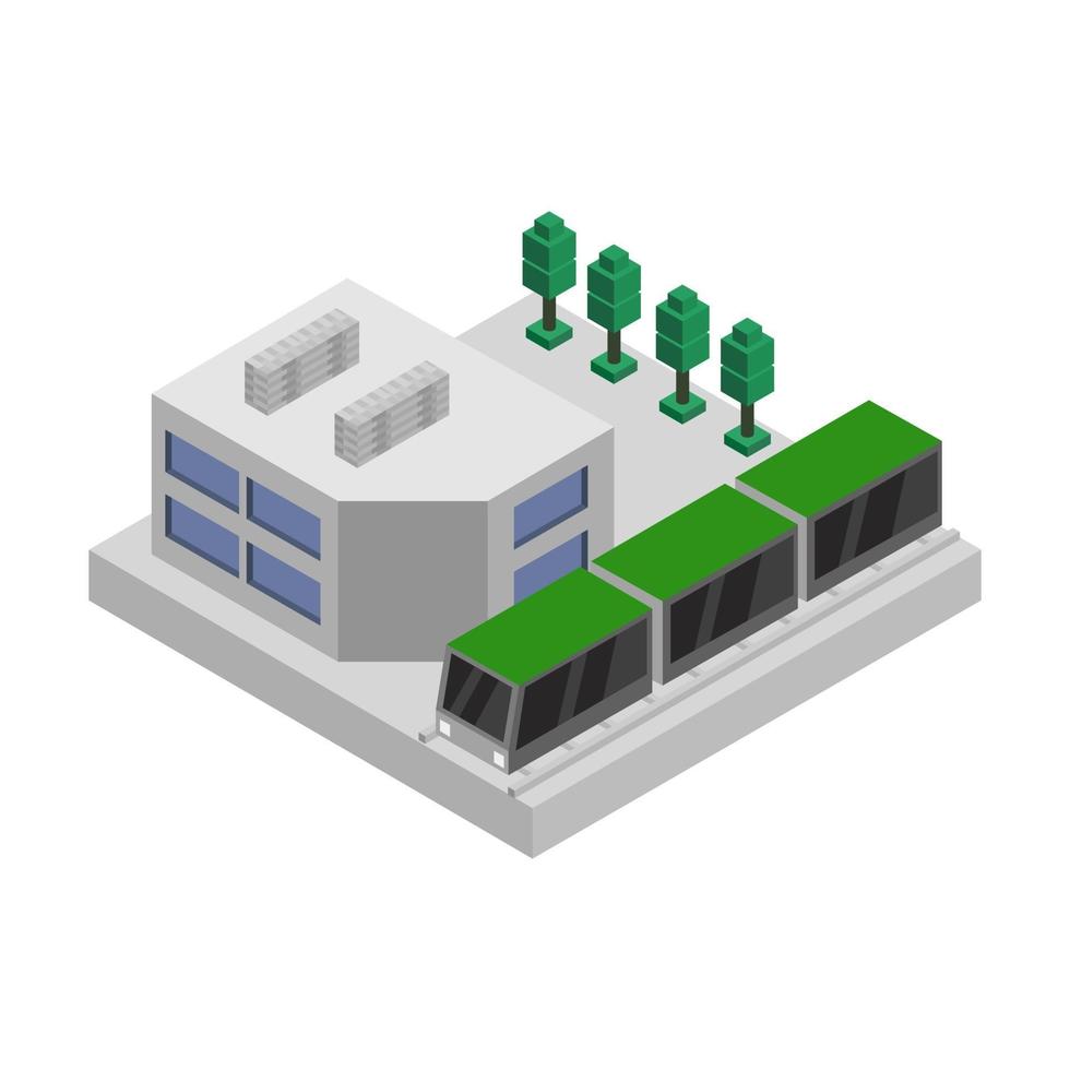 Isometric Train Station On White Background vector