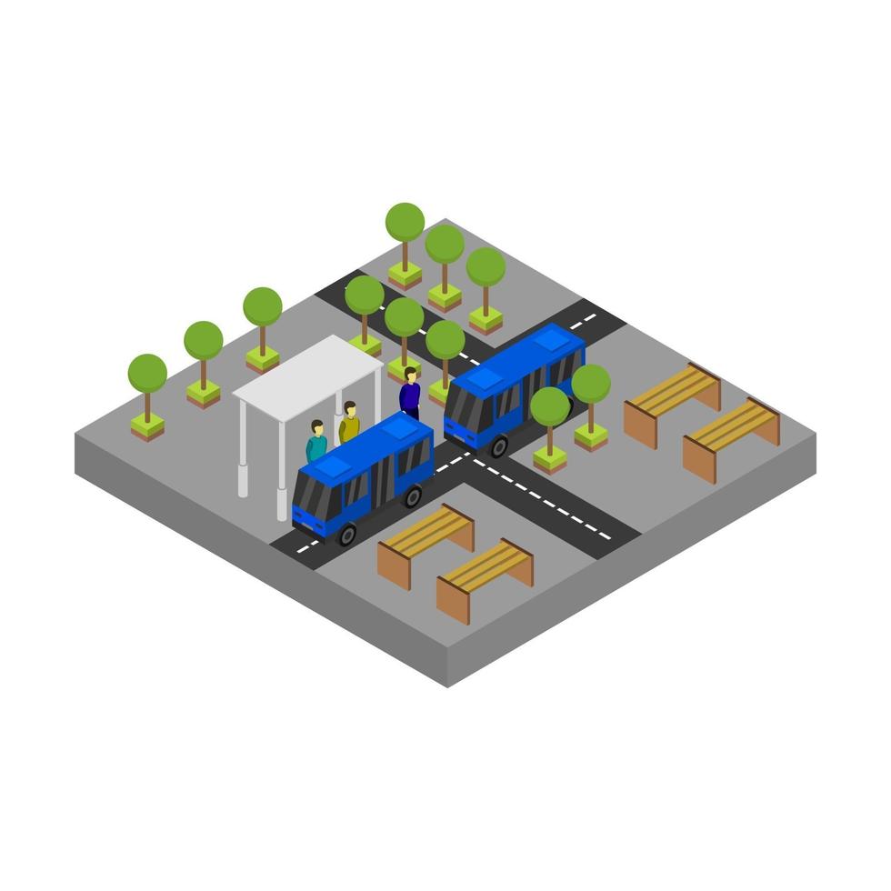 parada de autobús isométrica sobre fondo blanco vector