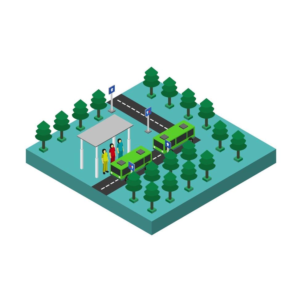 Isometric Bus Stop On White Background vector
