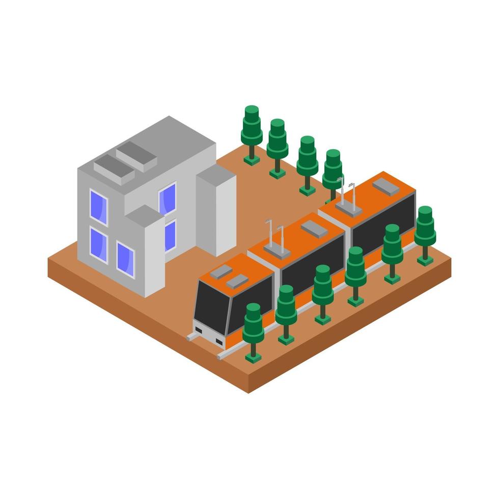 Isometric Train Station On White Background vector