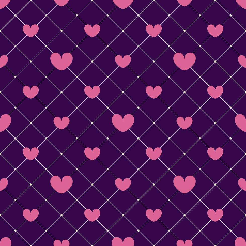 corazones de color rosa en un patrón sin fisuras de fondo de malla oscura. diseño de san valentín, tarjetas de invitación, papel de regalo, textiles, decoraciones de boda. vector