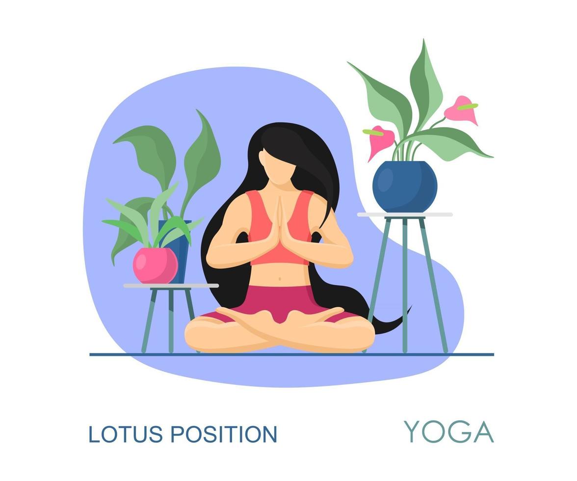 THE GIRL DOES YOGA AND SITS IN THE LOTUS POSITION vector