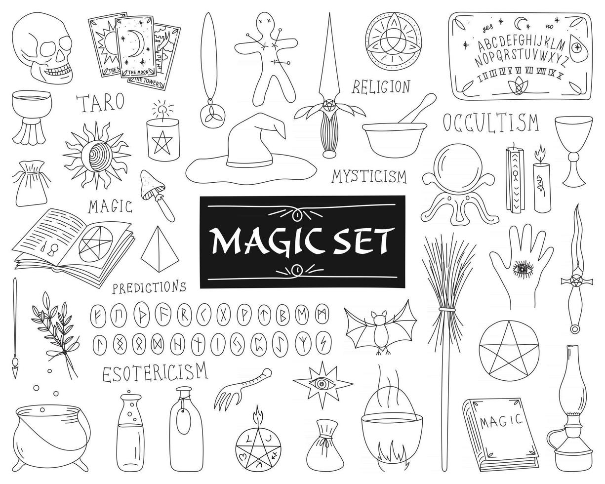 COLLECTION OF ATTRIBUTES FOR MAGIC ON A WHITE BACKGROUND vector