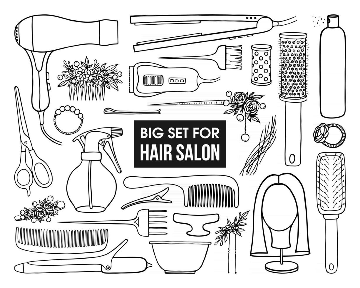 SET OF TOOLS AND JEWELRY FOR HAIRDRESSERS ON A WHITE BACKGROUND vector