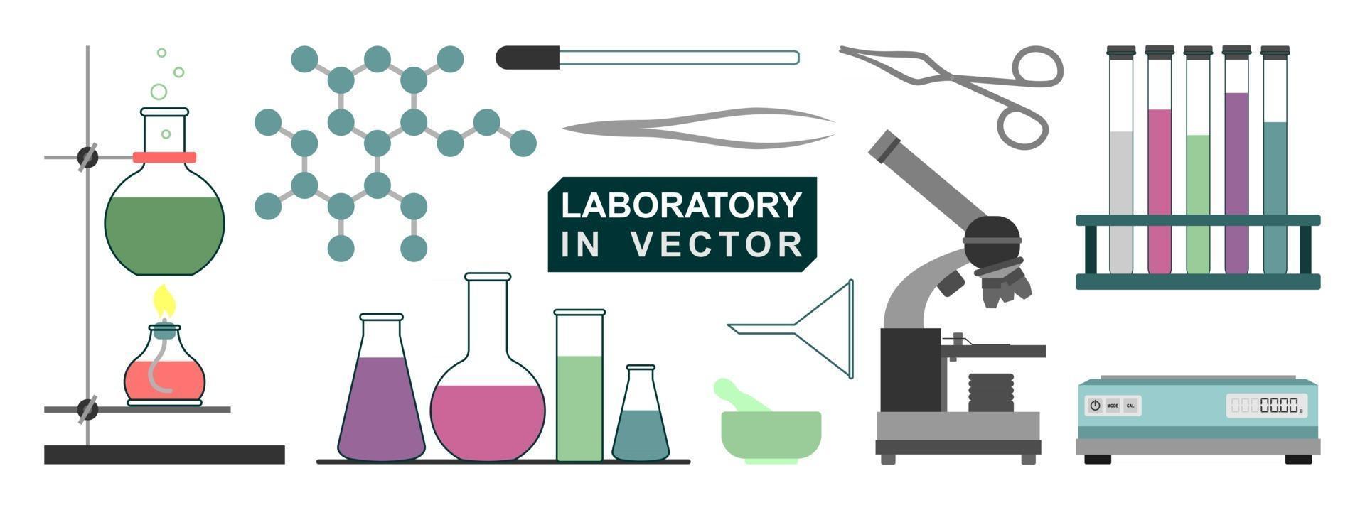 Ilustración aislada de instrumentos de laboratorio sobre un fondo blanco. vector