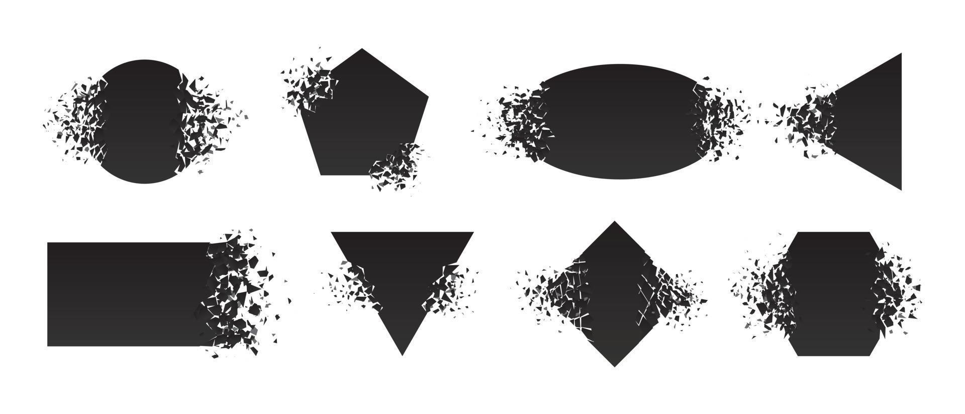 Shape shattered and explodes flat style design vector illustration set