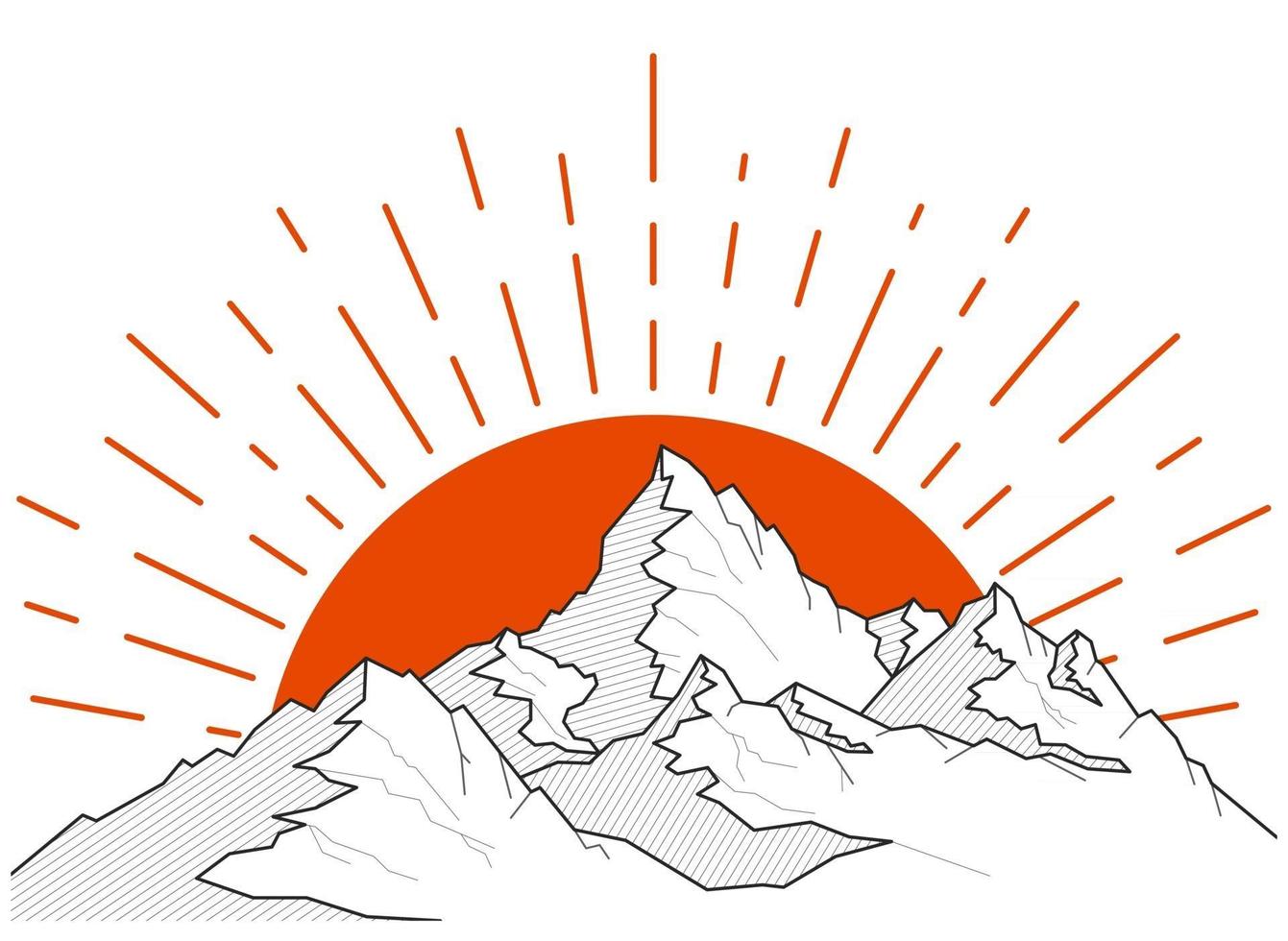 Mountains and sun landscape silhouette illustration vector