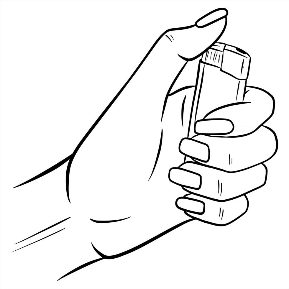 Lighter in the hands Vector illustration in cartoon style The lighter is burning in the hands