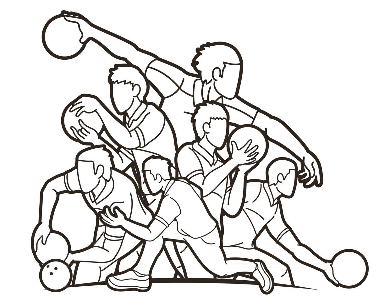 Outline Bowler Bowling Sport Players vector
