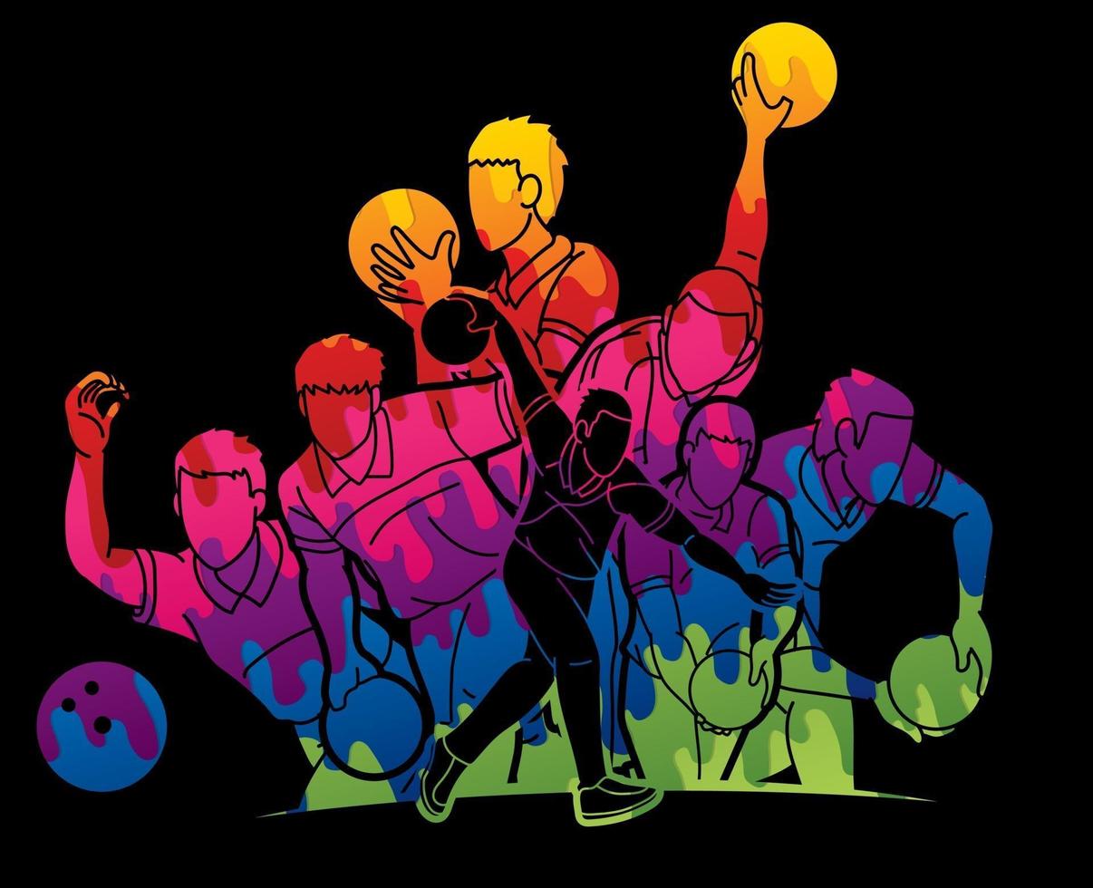 Abstract Group of Bowling Sport Players Bowler Action vector