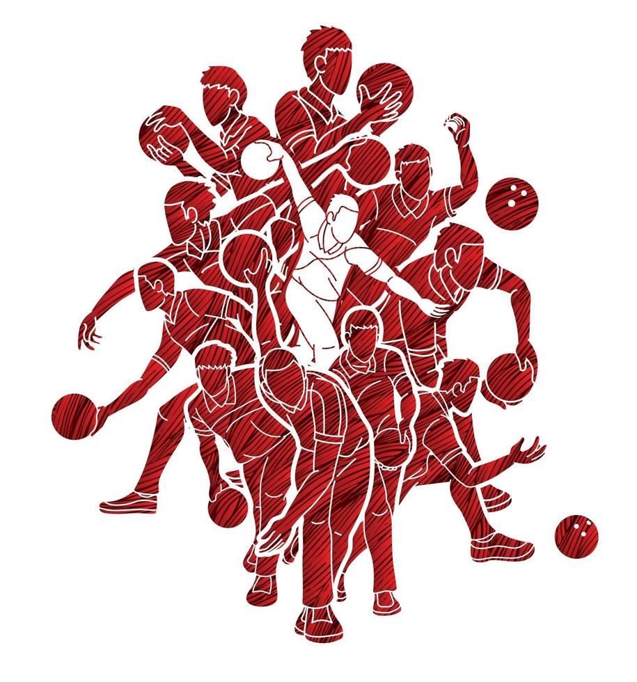 Bowling Sport Players Bowler Team Action Silhouette vector