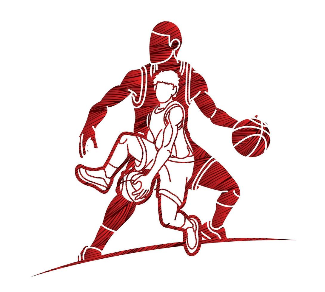 silueta, baloncesto, deporte, equipo, jugador, gráfico vector