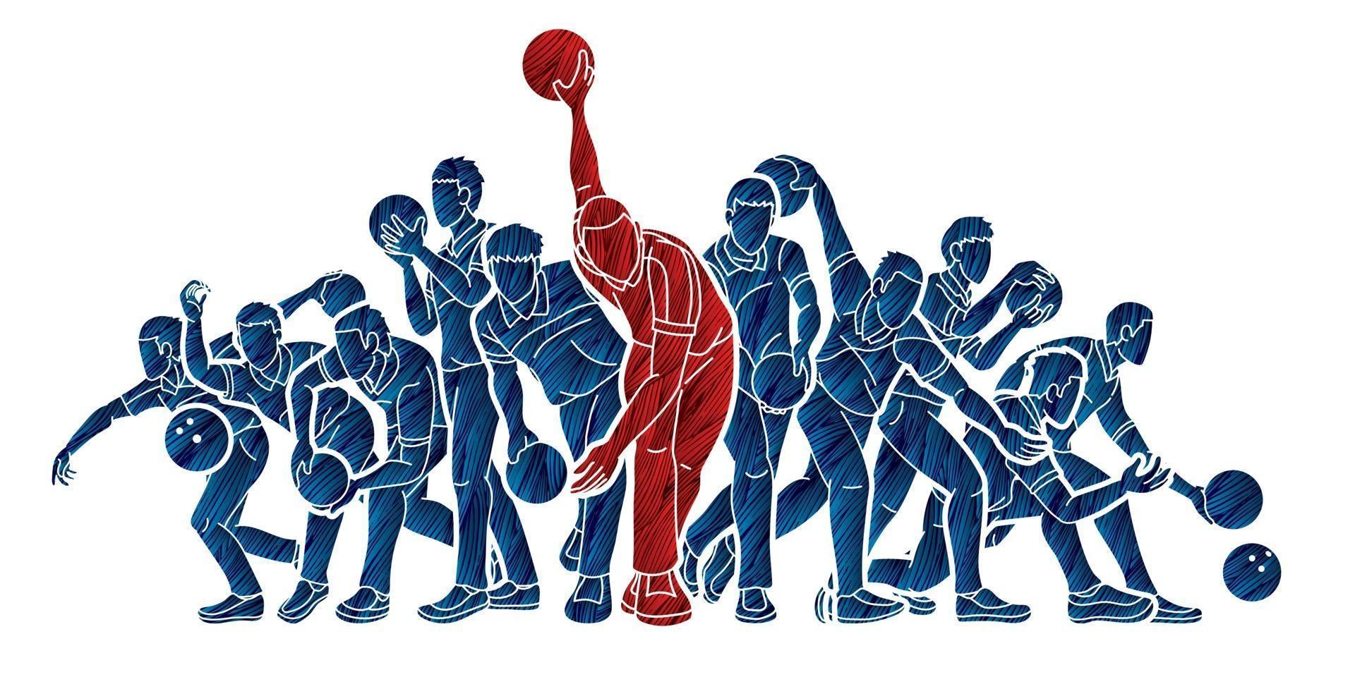 Group of Bowling Sport Players Bowler Action Graphic vector