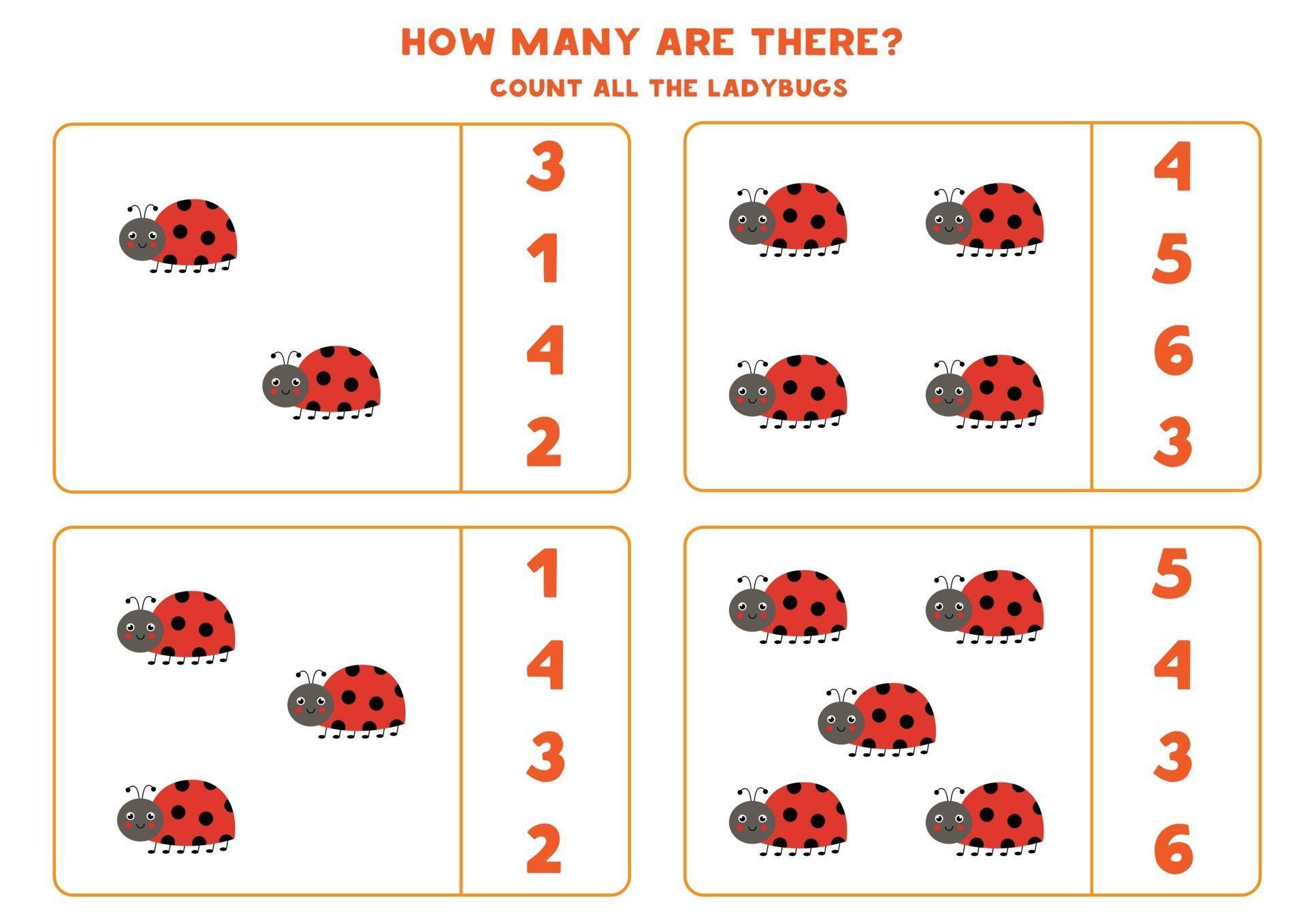 counting game with cute ladybugs math worksheet 2435670 vector art at