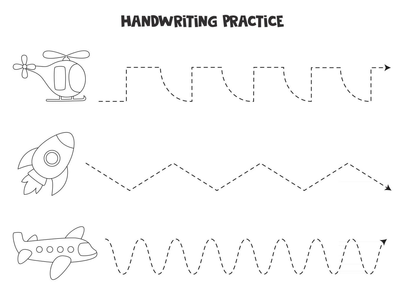 Tracing lines with air transportation Writing practice vector