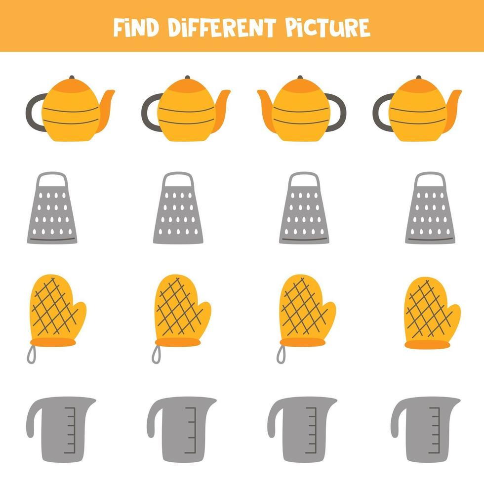 Find kitchen tool which is different from others Worksheet for kids vector