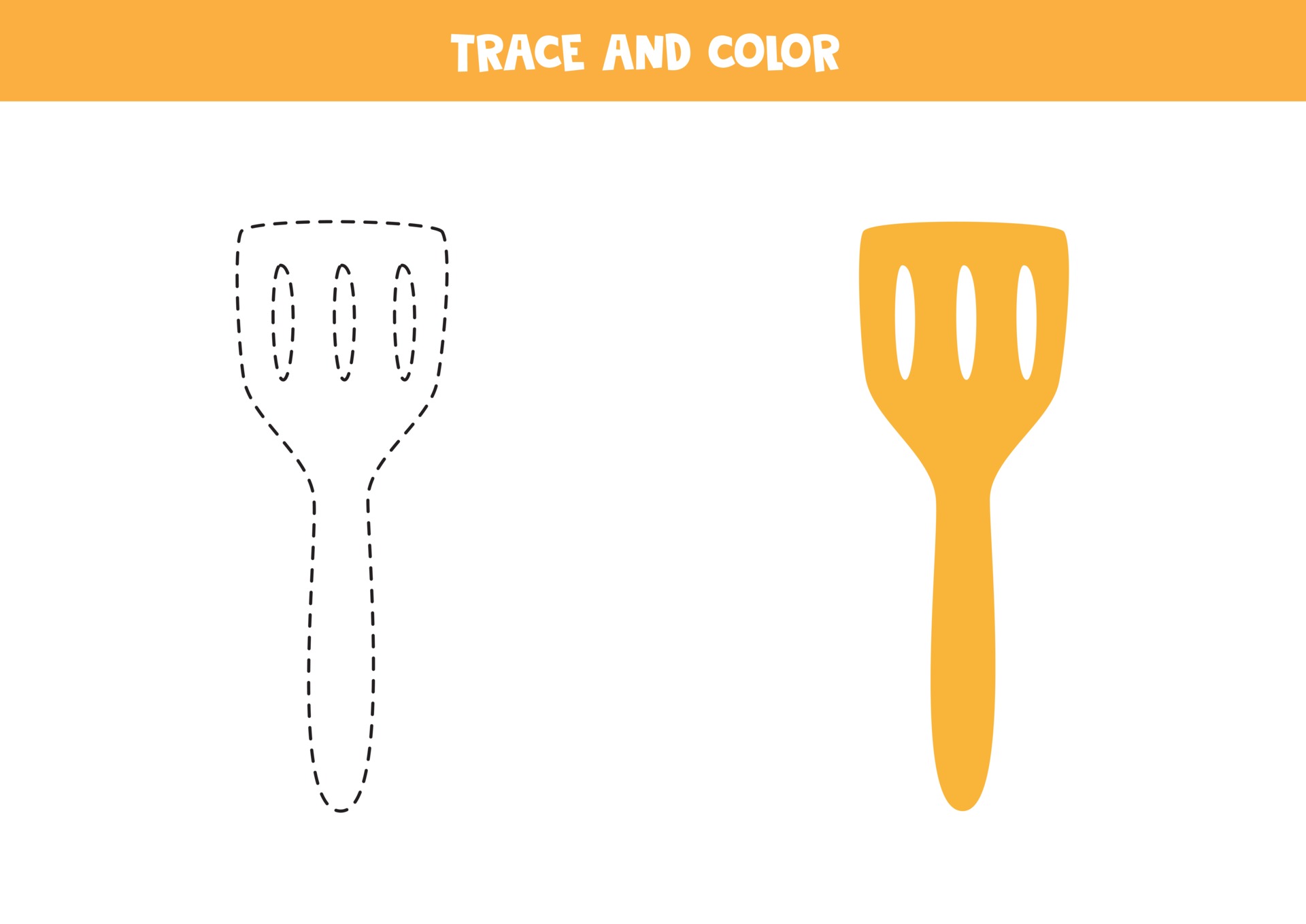 Trace and color kitchen spatula Worksheet for kids 2435690 Vector Art