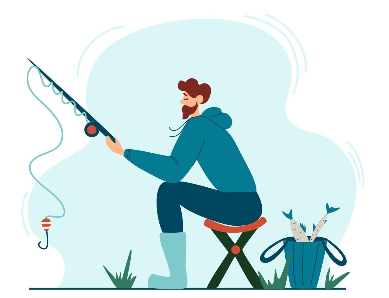 Young fisherman fishing vector