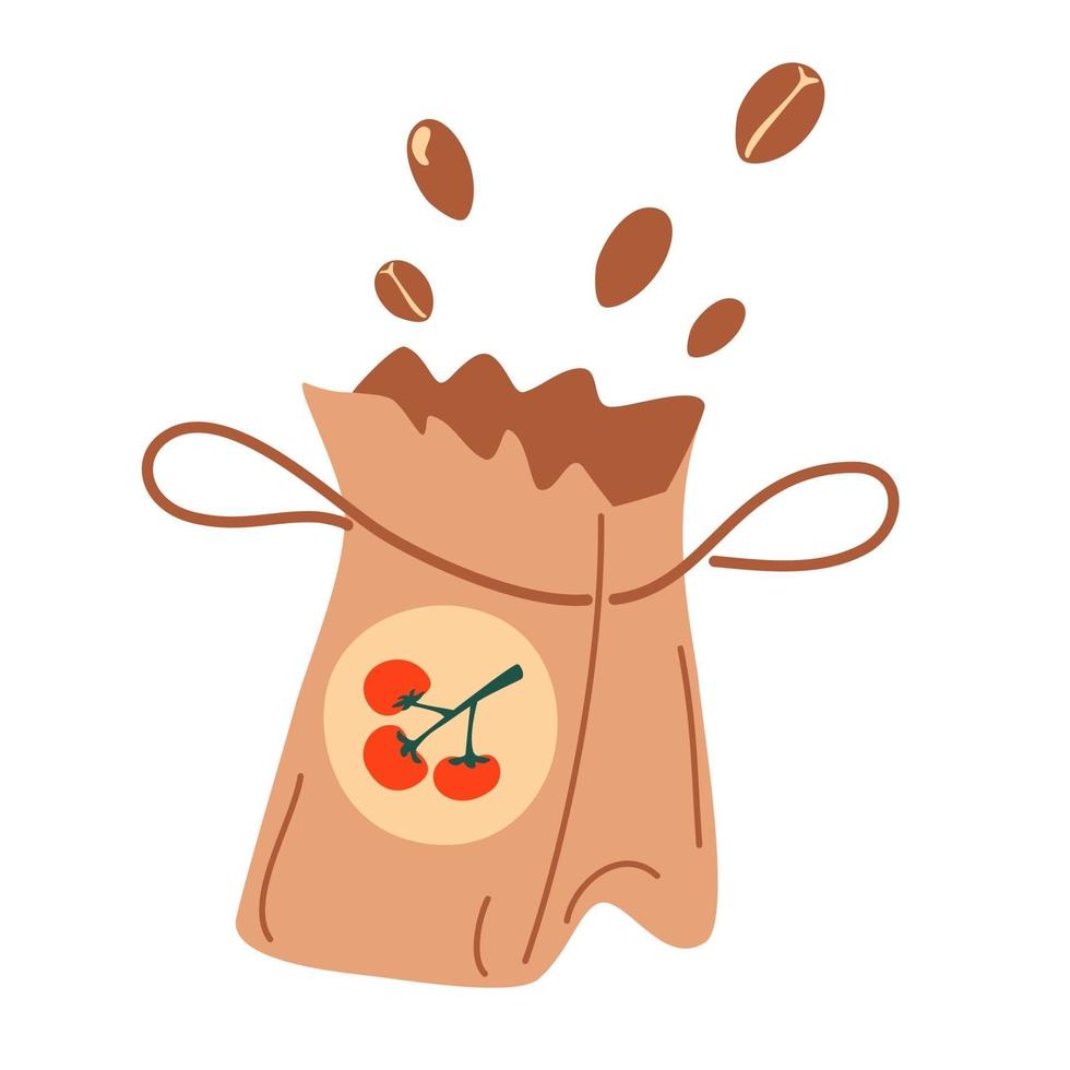 bolsa de papel de semillas fertilizante bolsa orgánica paquetes de iconos de semillas de tomate ilustración vectorial de dibujos animados sembrando a mano semillas de flores colección de cultivo plano vector