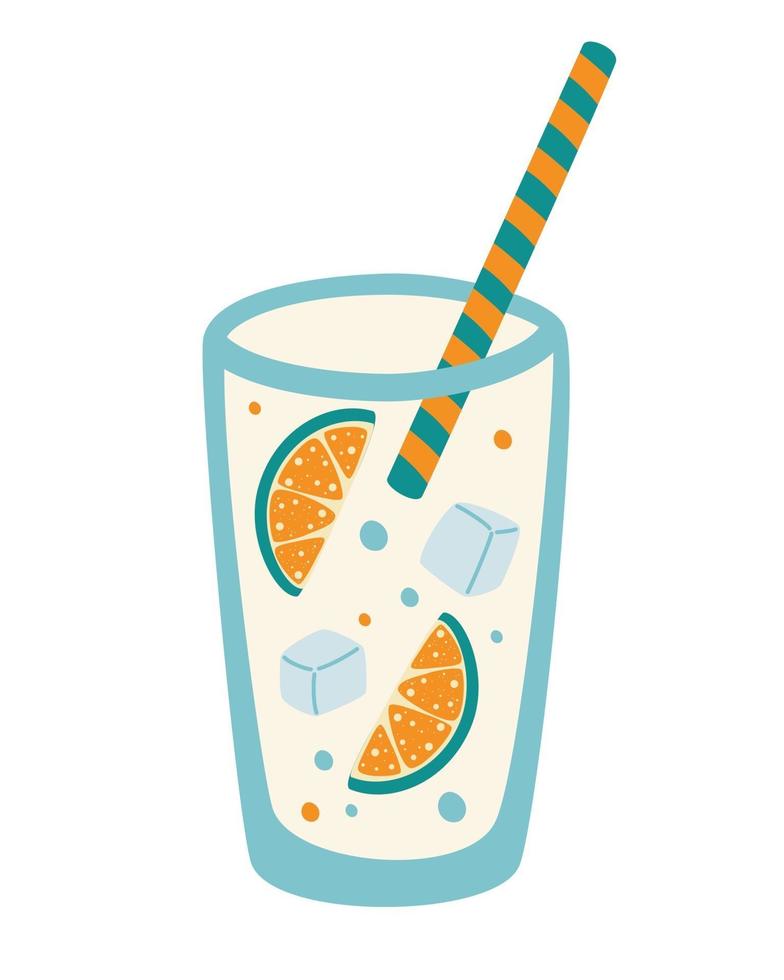 vaso de agua con rodaja de limón y limonada de paja con hielo concepto de agua de limón bebida fría placer genuino en un día caluroso jugo de limón ilustración vectorial plana vector