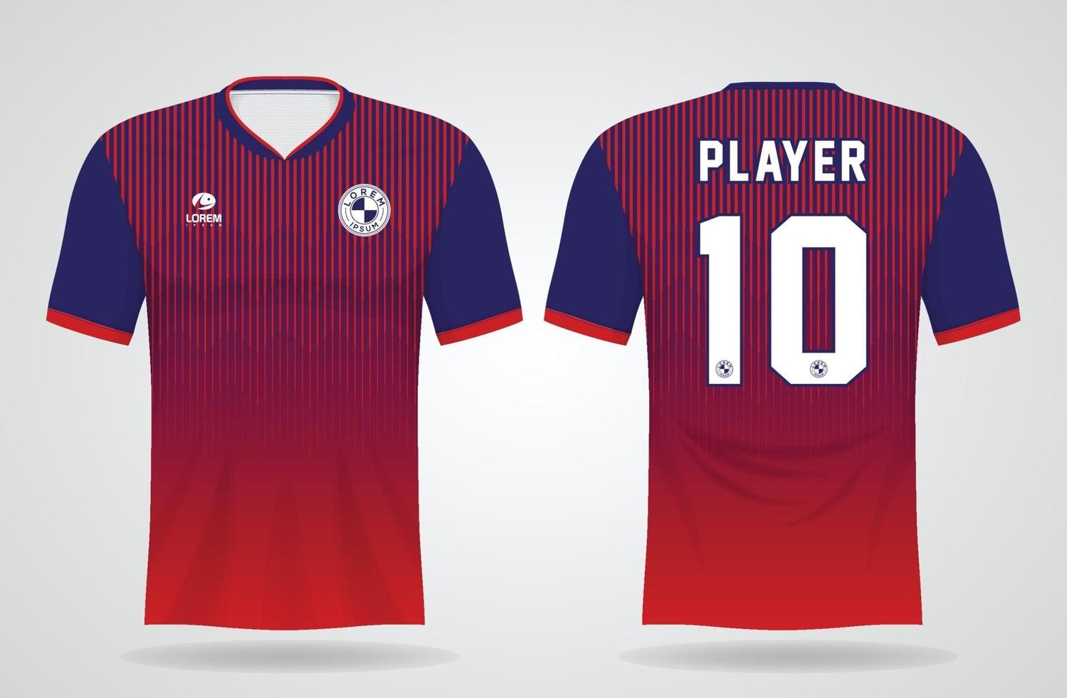 Plantilla de camiseta deportiva roja azul para uniformes de equipo y diseño de camiseta de fútbol vector