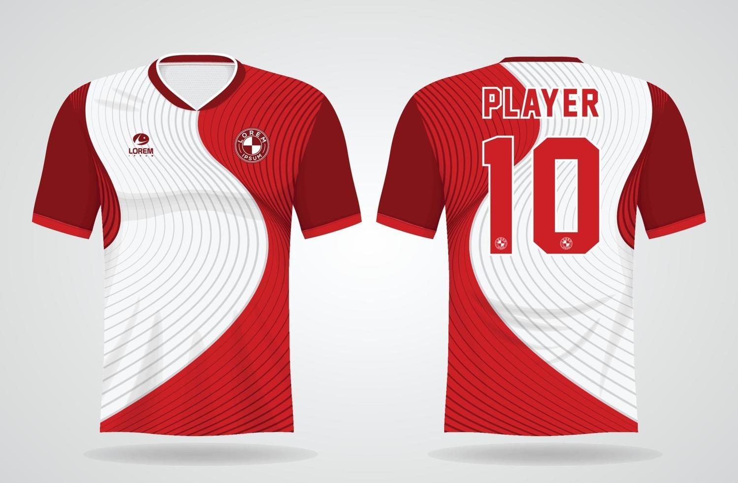 red white sports jersey template for team uniforms and Soccer t shirt design vector