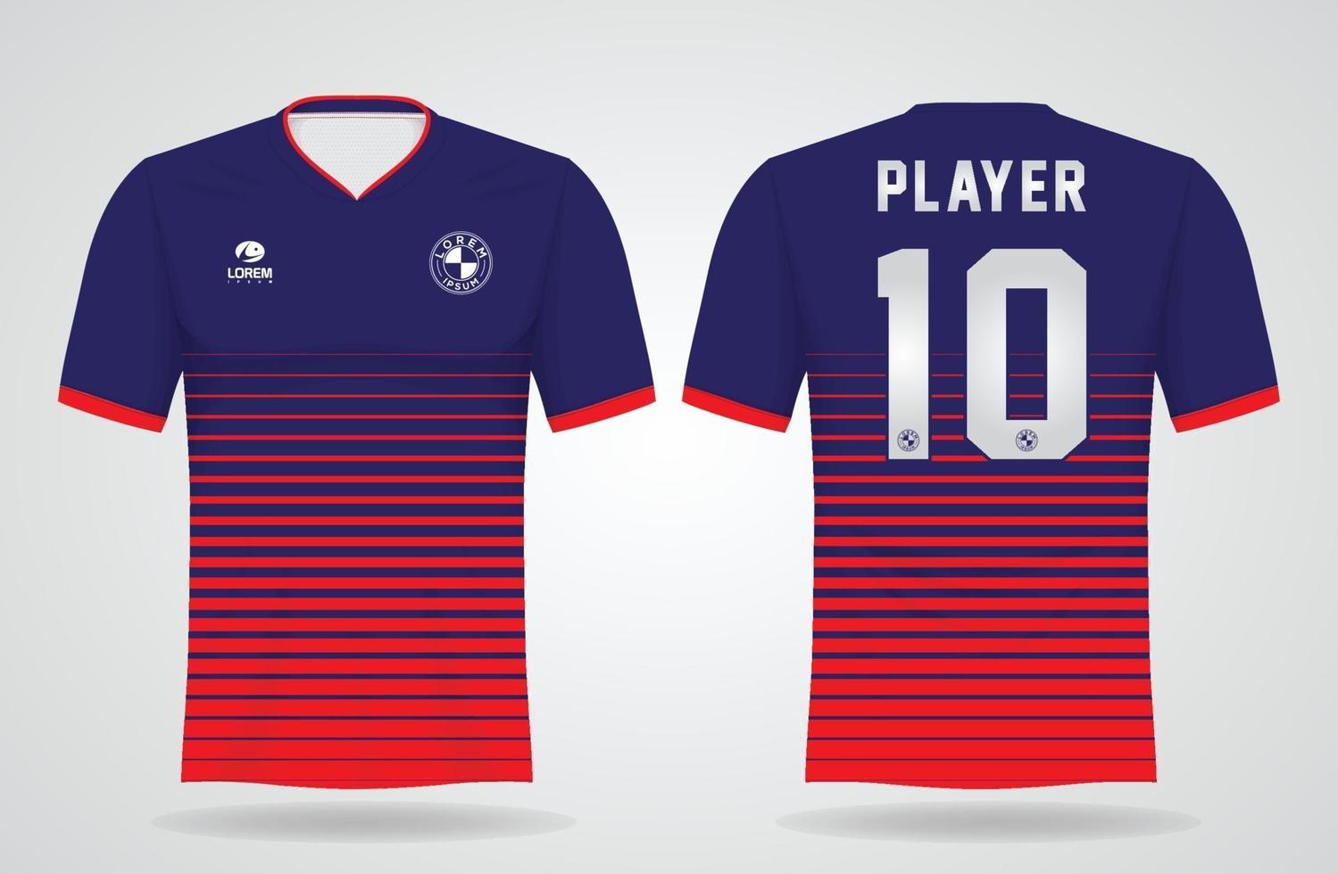 Plantilla de camiseta deportiva roja azul para uniformes de equipo y diseño de camiseta de fútbol vector