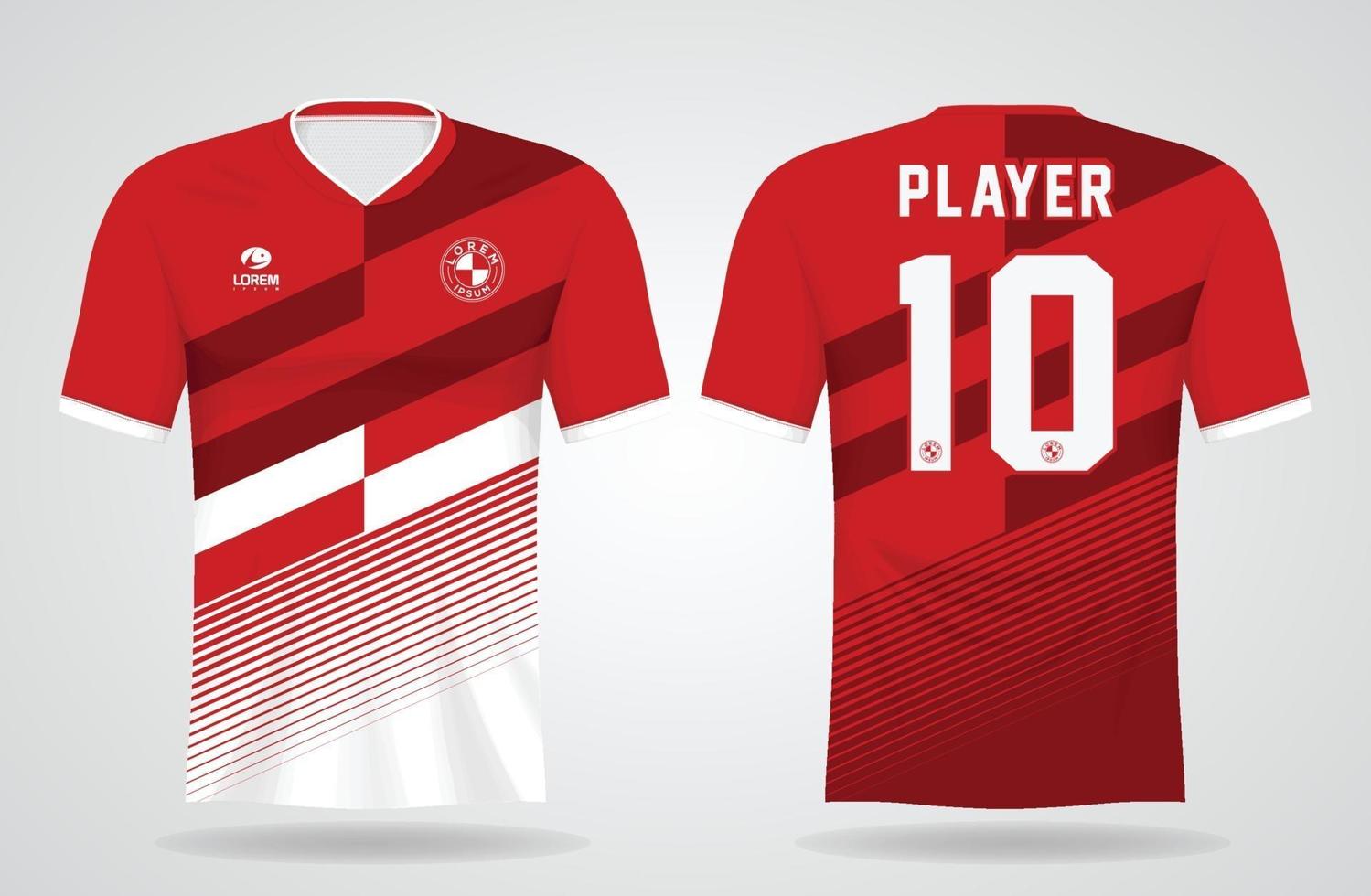 Plantilla de camiseta deportiva blanca roja para uniformes de equipo y diseño de camiseta de fútbol vector