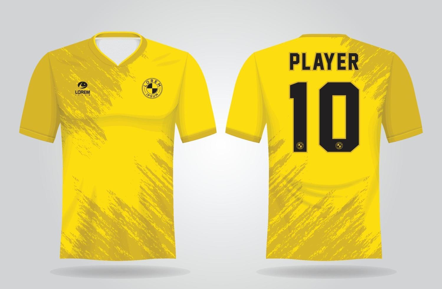 Plantilla de camiseta deportiva amarilla para uniformes de equipo y diseño de camiseta de fútbol. vector