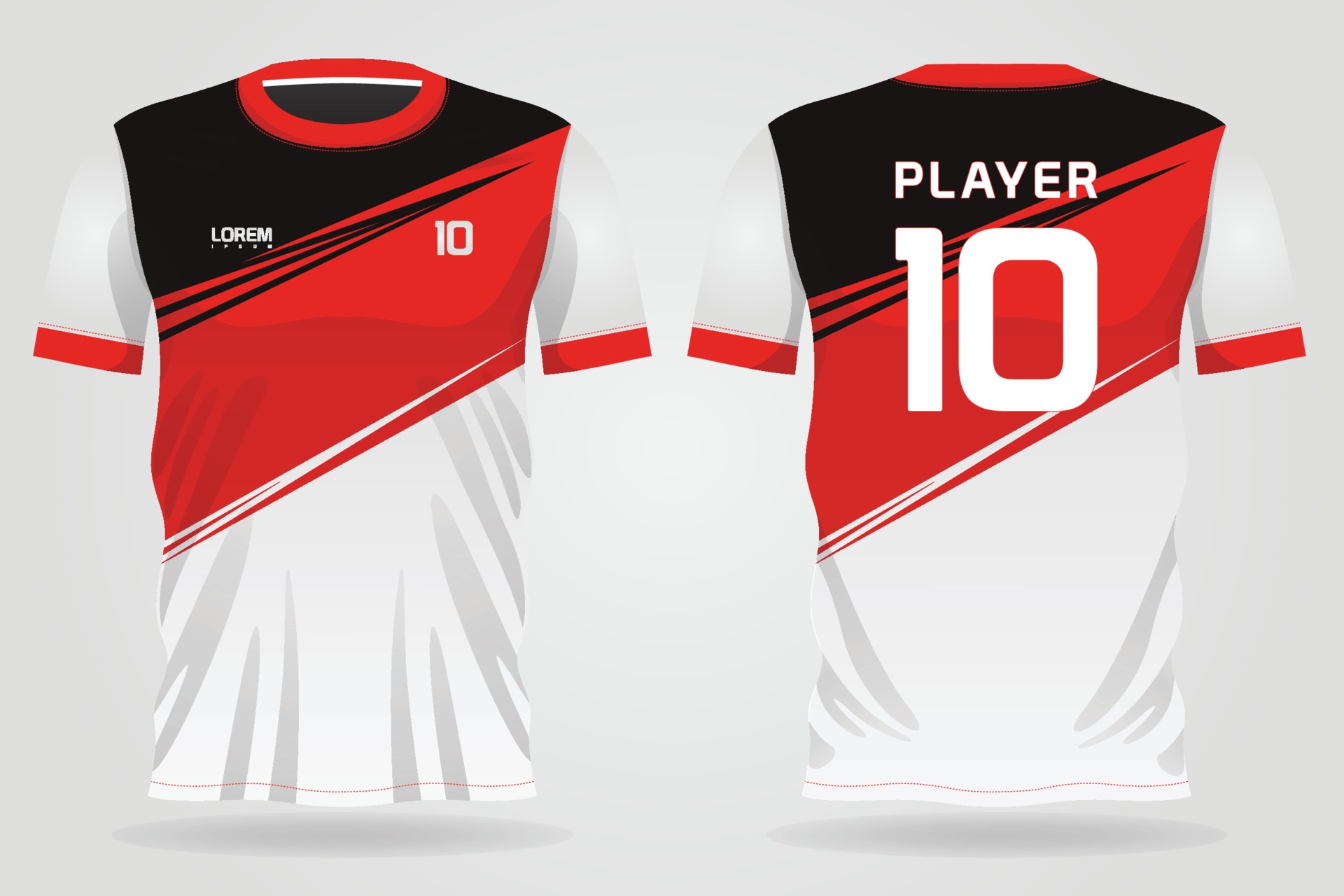 red white sports jersey template for team uniforms and Soccer t shirt