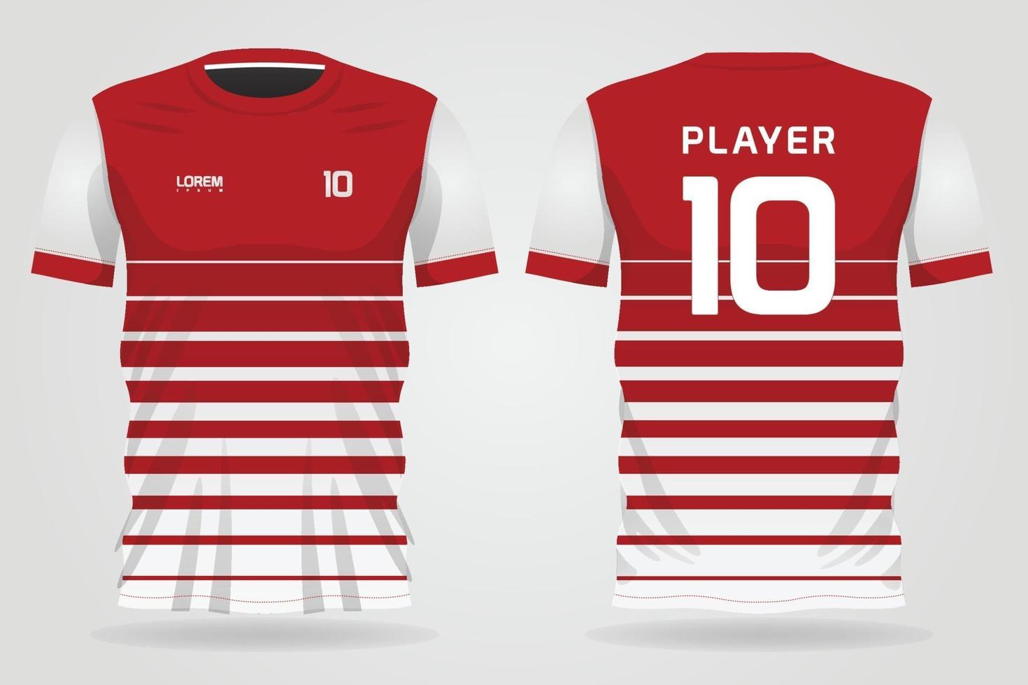 Plantilla de camiseta deportiva blanca roja para uniformes de equipo y diseño de camiseta de fútbol vector