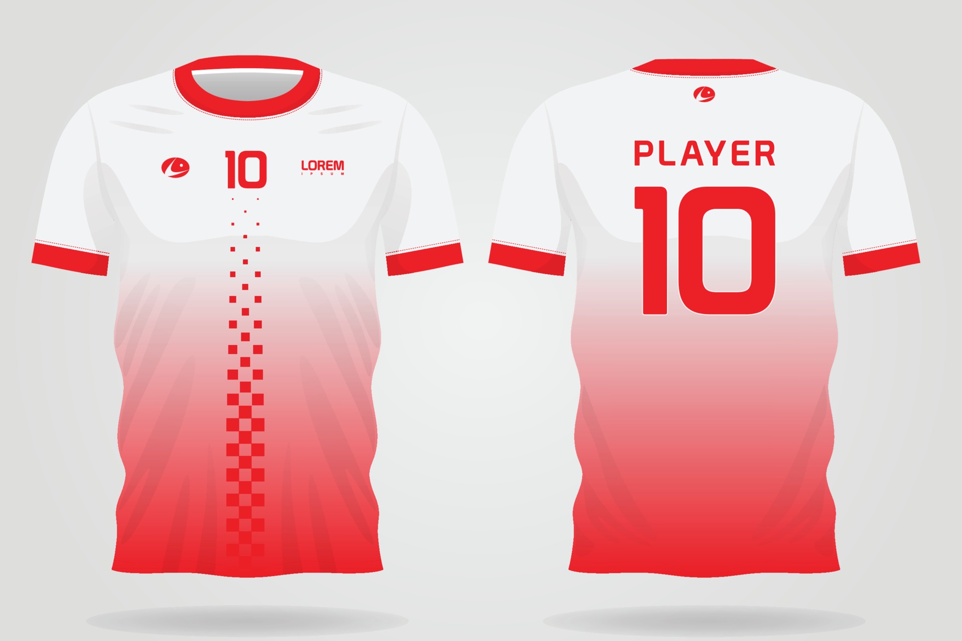 red white sports jersey template for team uniforms and Soccer t shirt