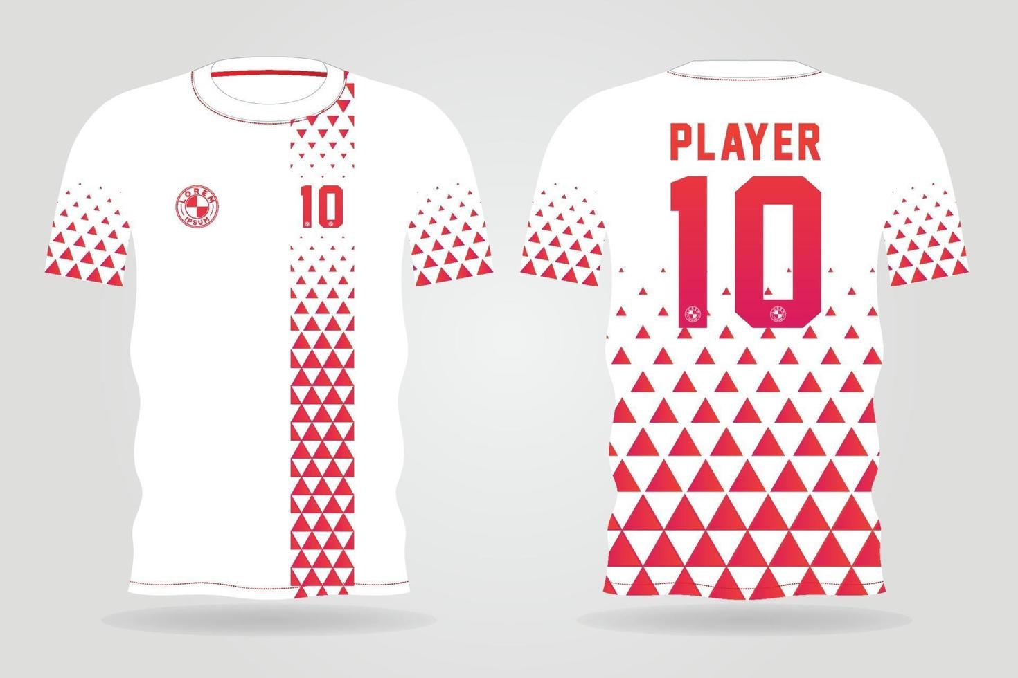 Plantilla de camiseta deportiva blanca roja para uniformes de equipo y diseño de camiseta de fútbol vector