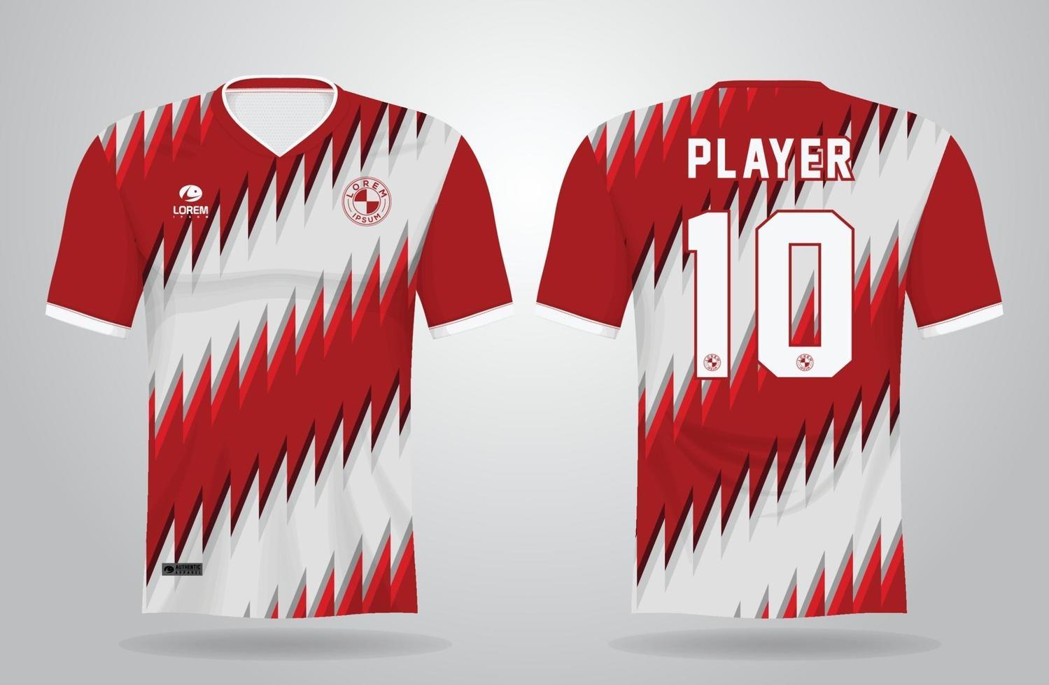 Plantilla de camiseta deportiva blanca roja para uniformes de equipo y diseño de camiseta de fútbol vector