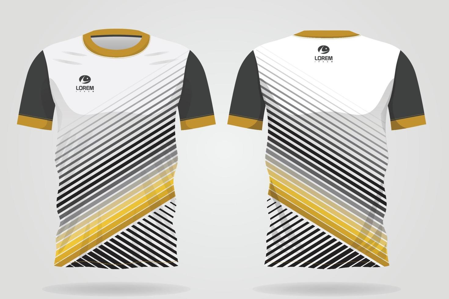 black white gold sports jersey template for team uniforms and Soccer t shirt design vector